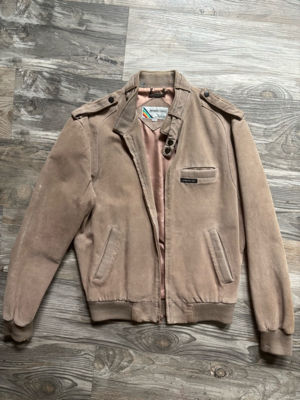 Members Only Taupe Bomber Jacket - Men's Zip Front